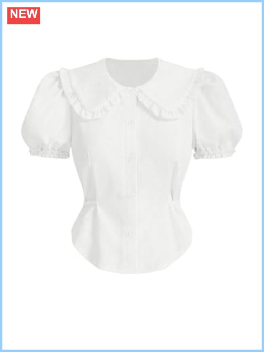 Peter Pan Collar Ruffle Babydoll Blouse Puff Sleeve Button Down Top